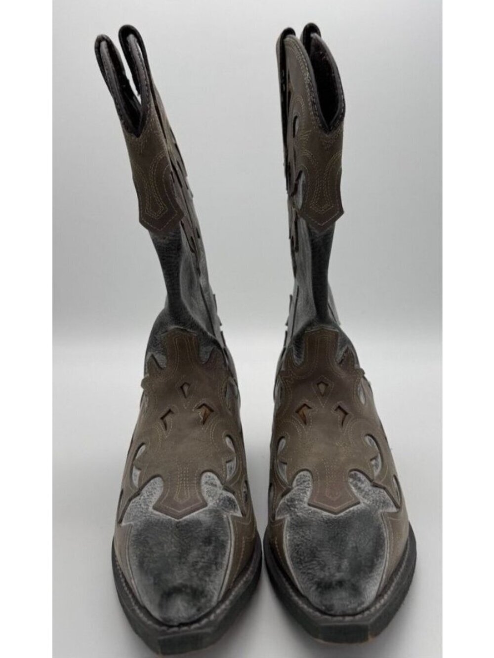 Rockin Country Cowboy Boots Cowgirl Leather Embroidered Brown & Gray Womens 6.5 - Picture 3 of 6